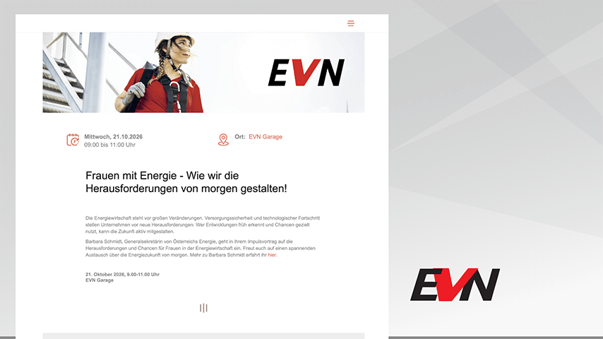Referenz mit Darstellung einer EVN Event-Website