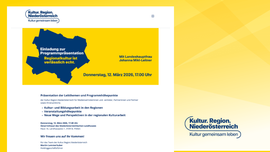Referenz mit Darstellung einer Kulturregion NÖ Event-Website