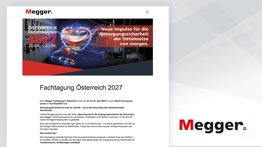 Referenz mit Darstellung einer Megger Event-Website