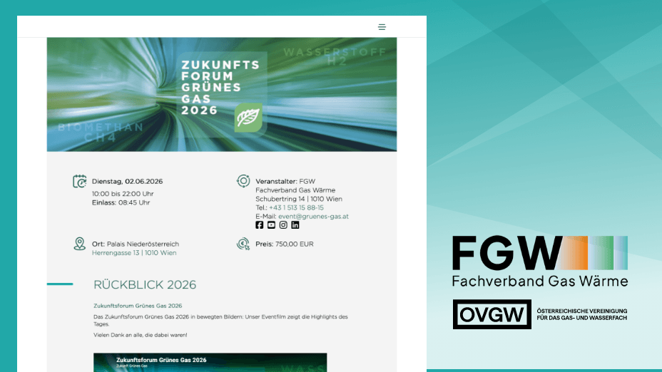 Referenz mit Darstellung einer Fachverband Gas Wärme Event-Website